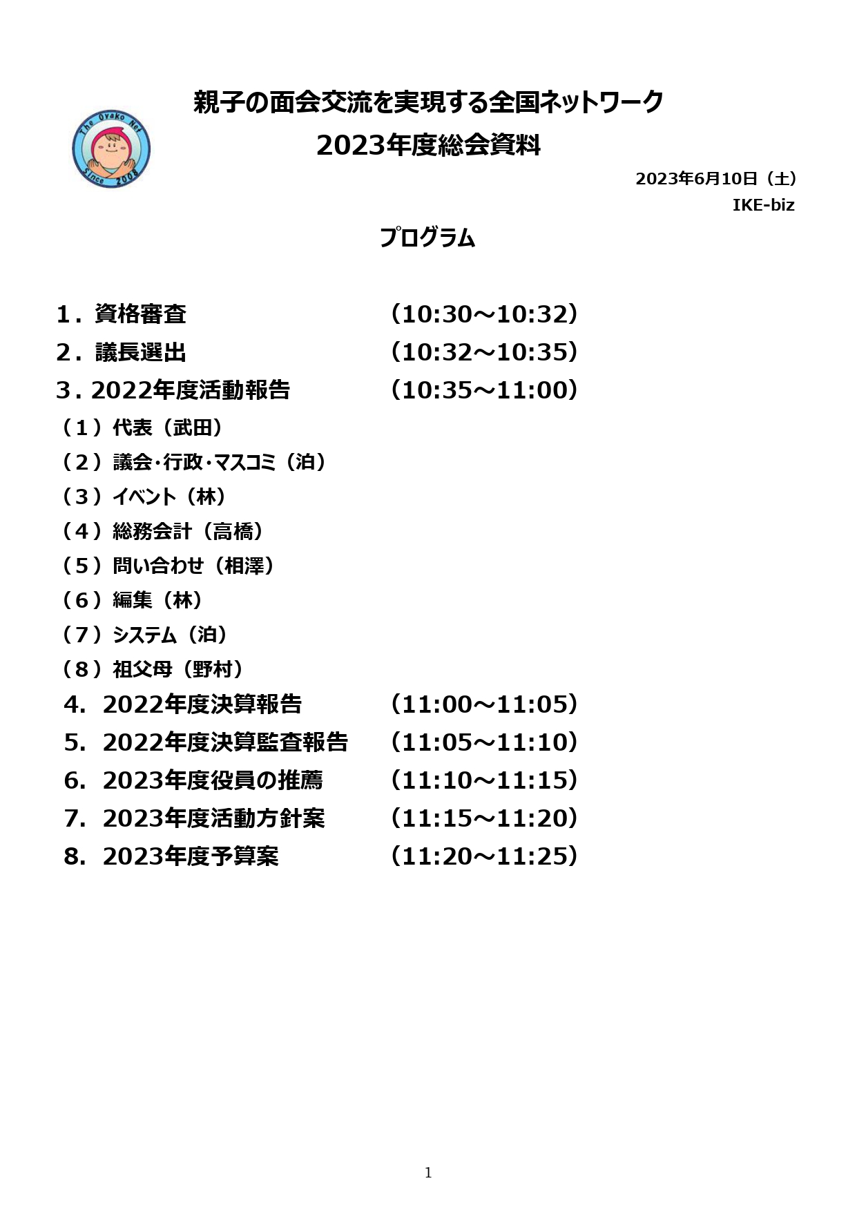 第15回親子ネット総会資料